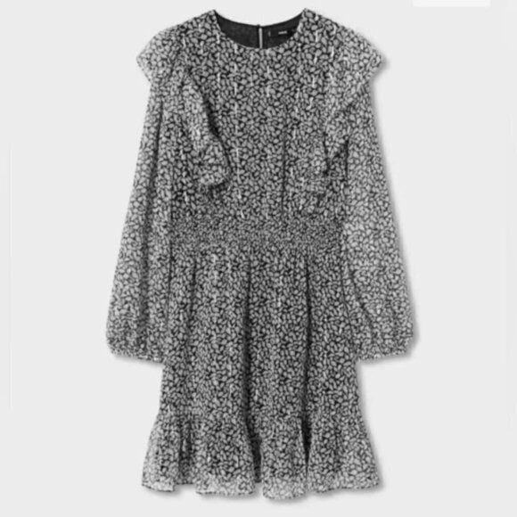 Mango - Women's Printed Long Sleeve Short Dress - Black/White. Size: 2 (US). NWT - Picture 10 of 12